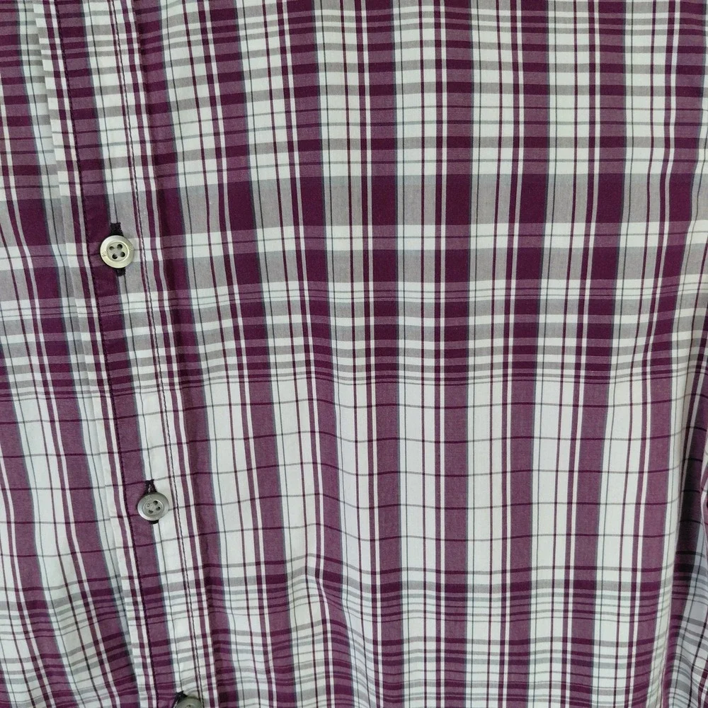 Banana Republic Mens Large Purple Plaid Short Sleeve Button Down Shirt 16-16.5